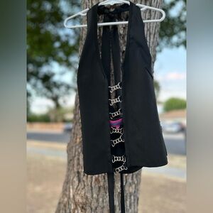 Edikted Goth Grunge Black Halter with Silver Chain Accents